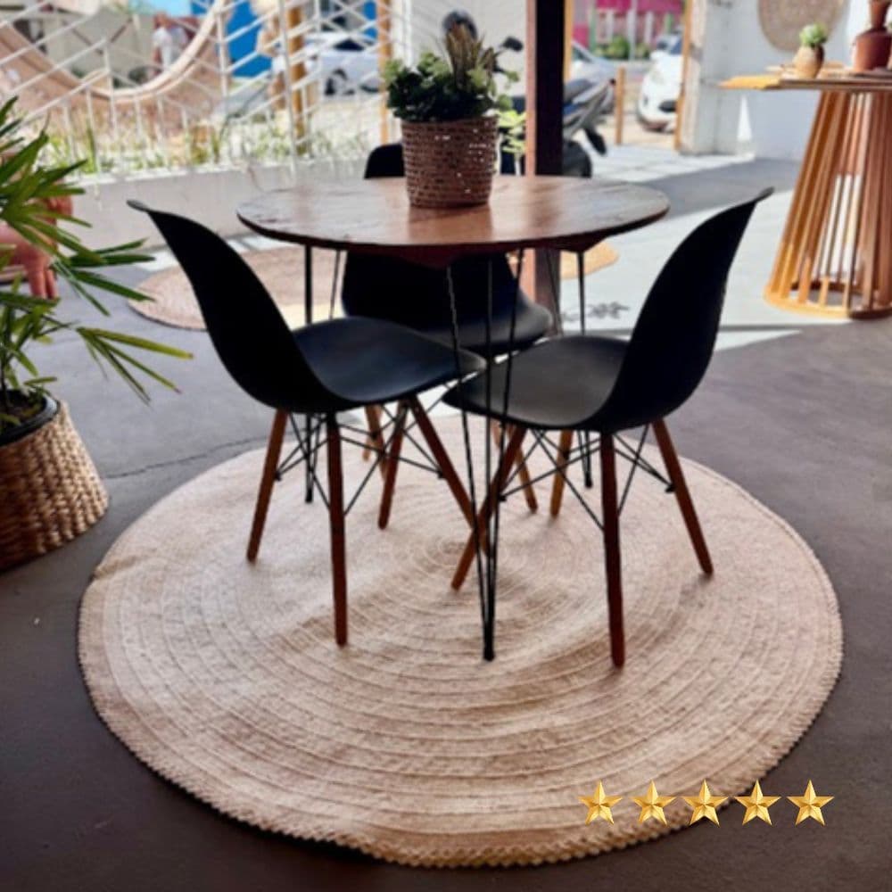 Tapete  Redondo Palha Carnaúba Para Decoração Casa Sala Quarto