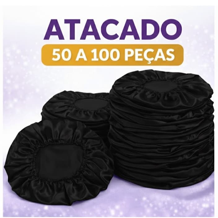 50-100 peças Touca de Cetim Preto Atacado-Revenda | Anti-frizz Ideal para Beleza e Maquiagem
