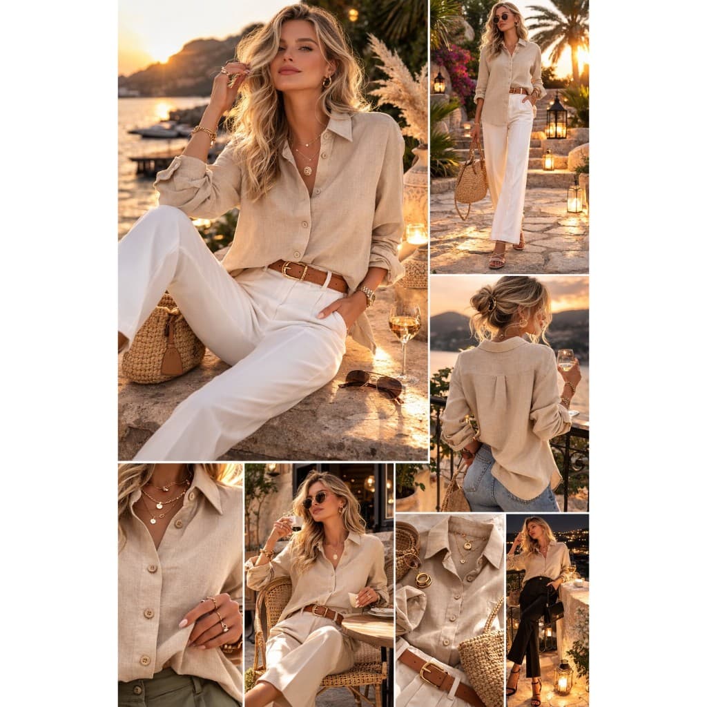 Camisa Feminina de Linho com Viscose Manga Longa Leve Elegante
