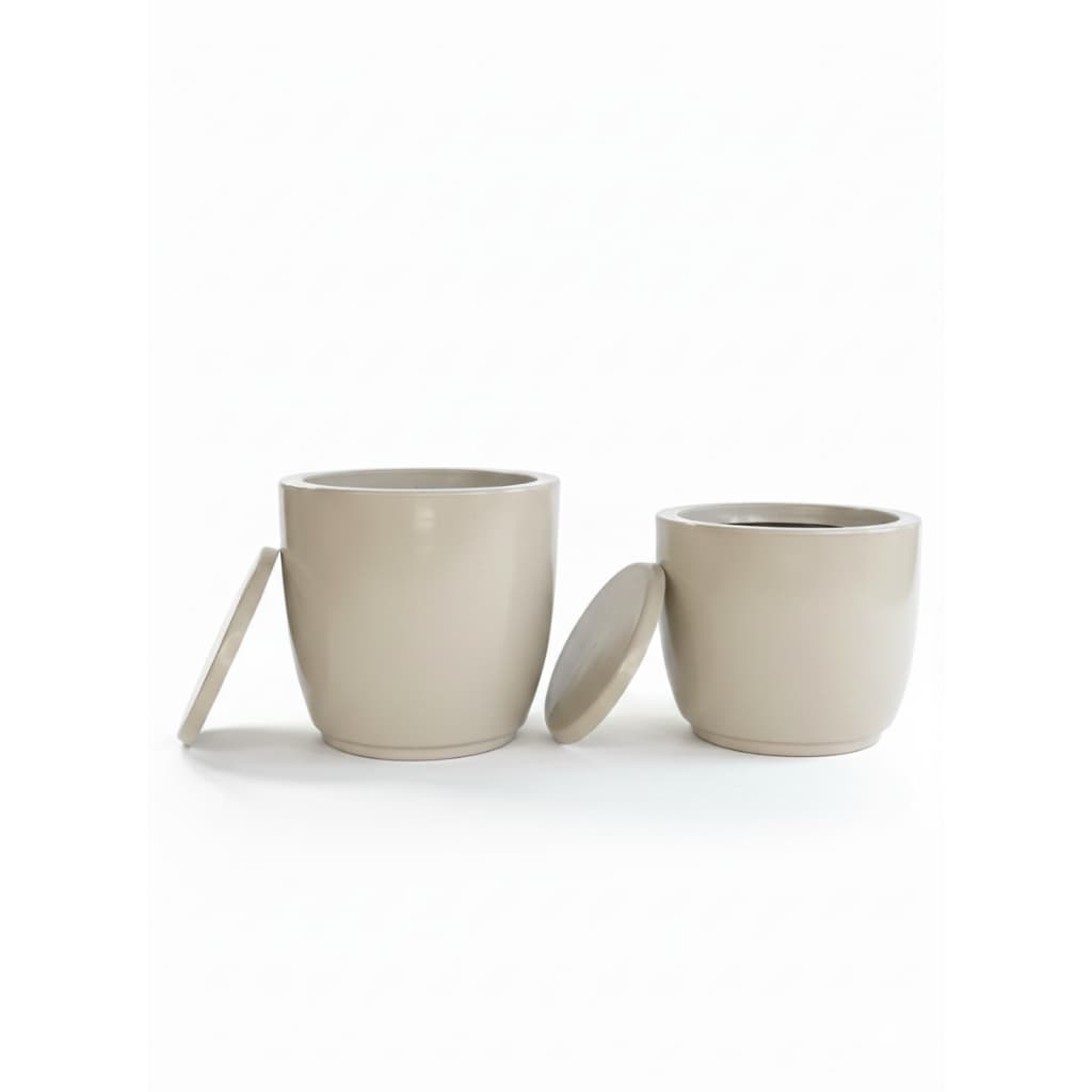 Kit 2 Vasos Para Plantas Polietileno Decorativo Liso Cone Bojo Polido com Prato N1/N2