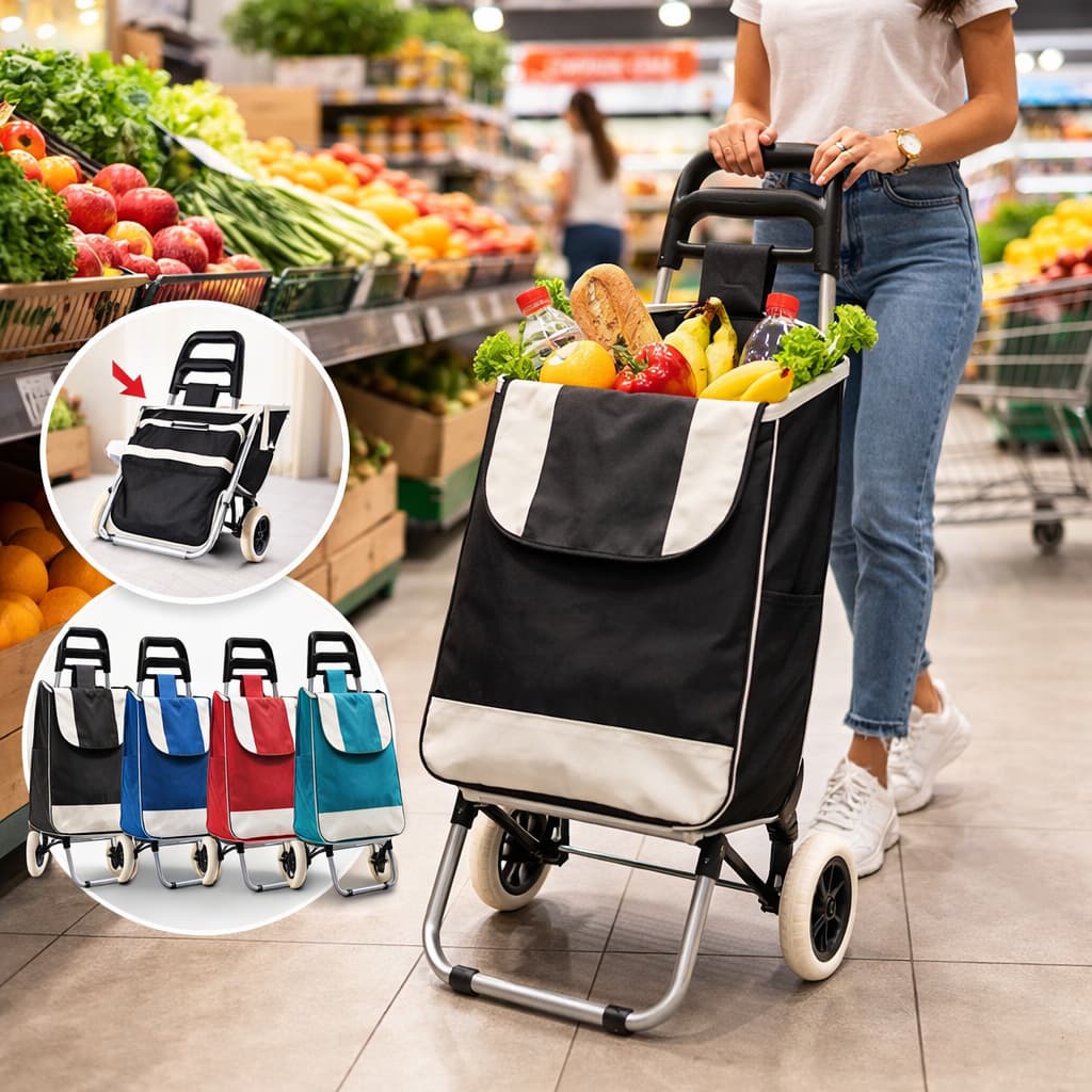 Carrinho De Feira Dobrável Com Bolsa Reforçada Multiuso Prático Resistente Suporta Peso