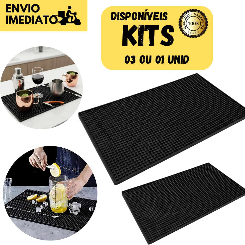 Kits 3 ou 1 Tapete Escorredor Flexível Grande 45x30 p/ Louças Copos Bartender  Drinks Barman Bares