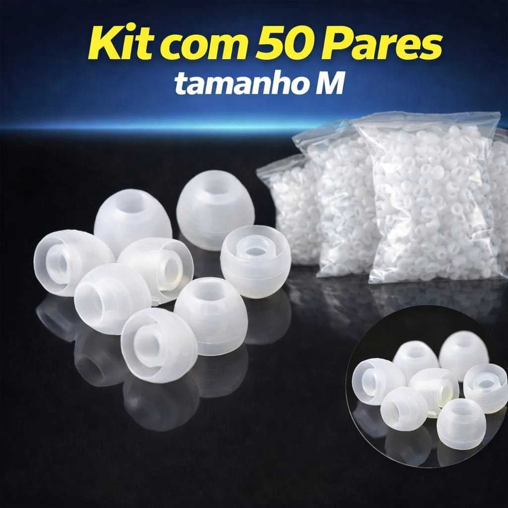 Kit 100Un 50 Pares Borrachinha Borracha Silicone para Fone de Ouvido Tamanho M Branco Protetor Intra Auricular Ear Tips