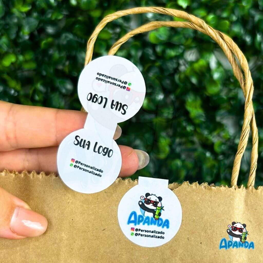 Adesivo Lacre Fecha Sacola Personalizado com Sua arte ou Logo para Sacolas e Embalagens - 6x2,8 cm