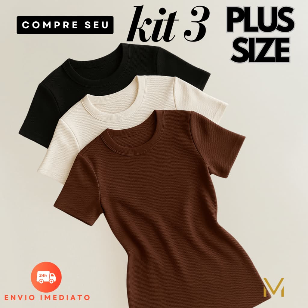 Kit 3 Blusas Feminina Plus Size Ribana Canelado Elegante Tendência Verão