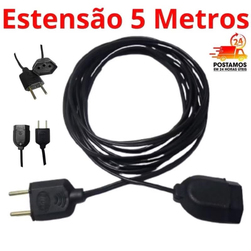 Extensão Eletrica 5 Metros fio paralelo reforçado de  10/20a 2x1.5, estensão para uso geral