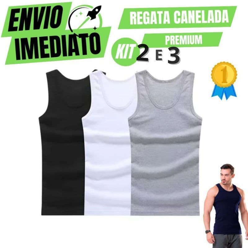 Kit Regatas Masculina Canelada Lisa Básica Jogo Camiseta Regata Estilo Americano Algodão e Elastano