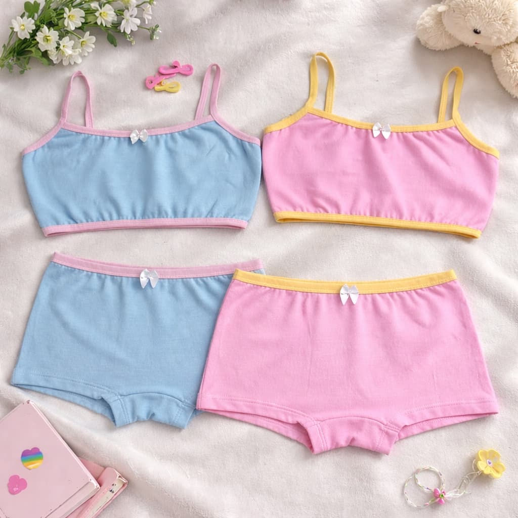 Kit 2 Conjunto Feminina infantil Conjunto Top+Calcinha Box Tecido Cotton Penteado de Alta Qualidade