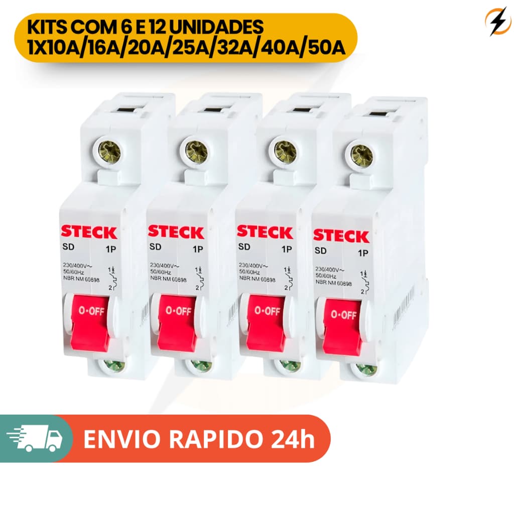 Kits 6/12 Disjuntor Steck Monopolar Unipolar Unifásico Curva C  (10a - 50a)