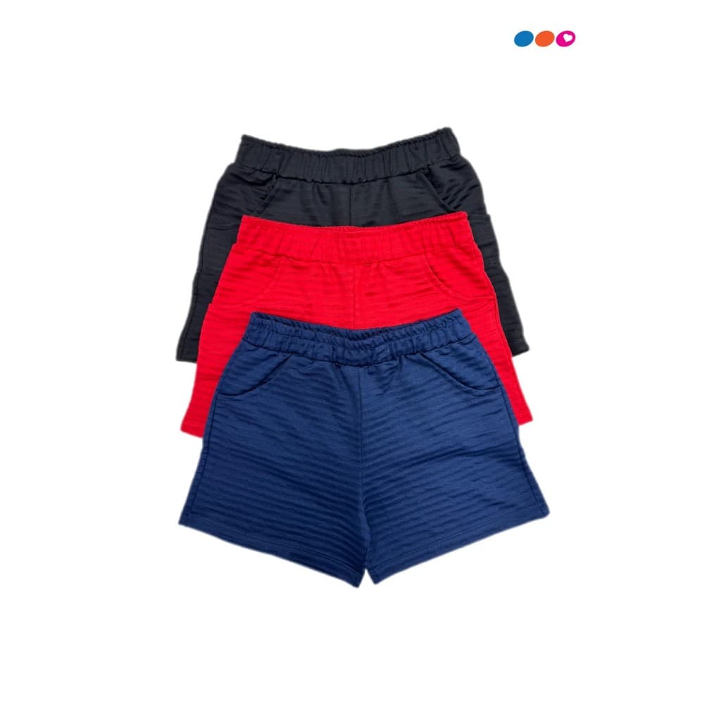 Kit 3 Shorts Feminino Listrado Com Bolso Marinho/Preto/Vermelho