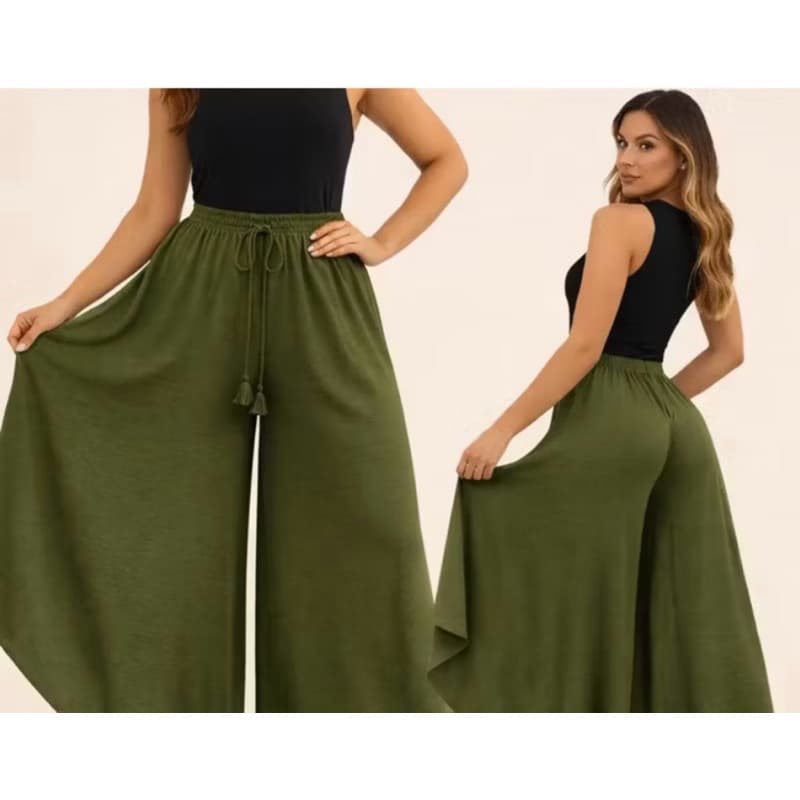 Calça Pantalona Feminina Cintura Alta Wide Leg Evazê Soltinha Elegante Confortável Terracota