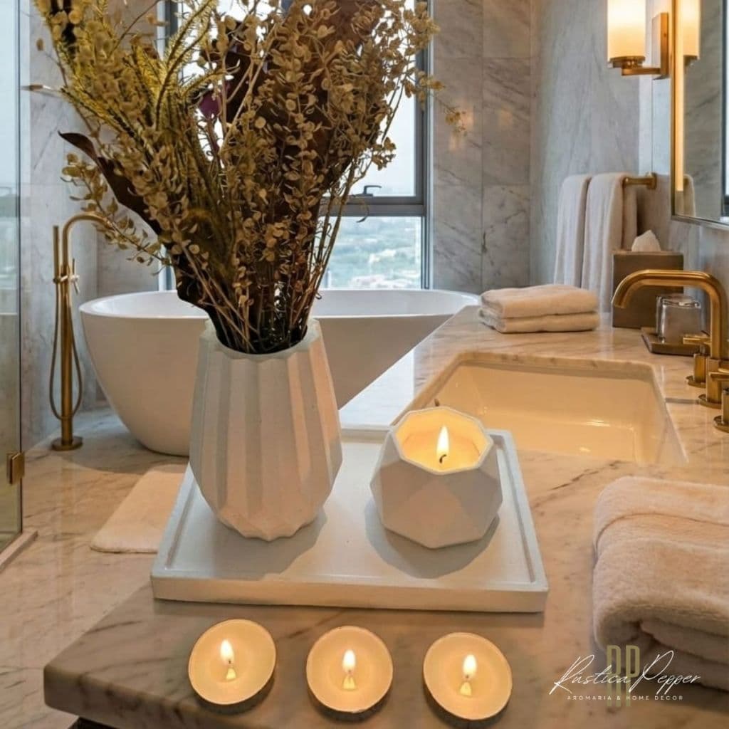 Kit Decorativo com Vela Aromática+Bandeja+ Vaso | Estilo Minimalista Luxo | Decoração Sofisticada