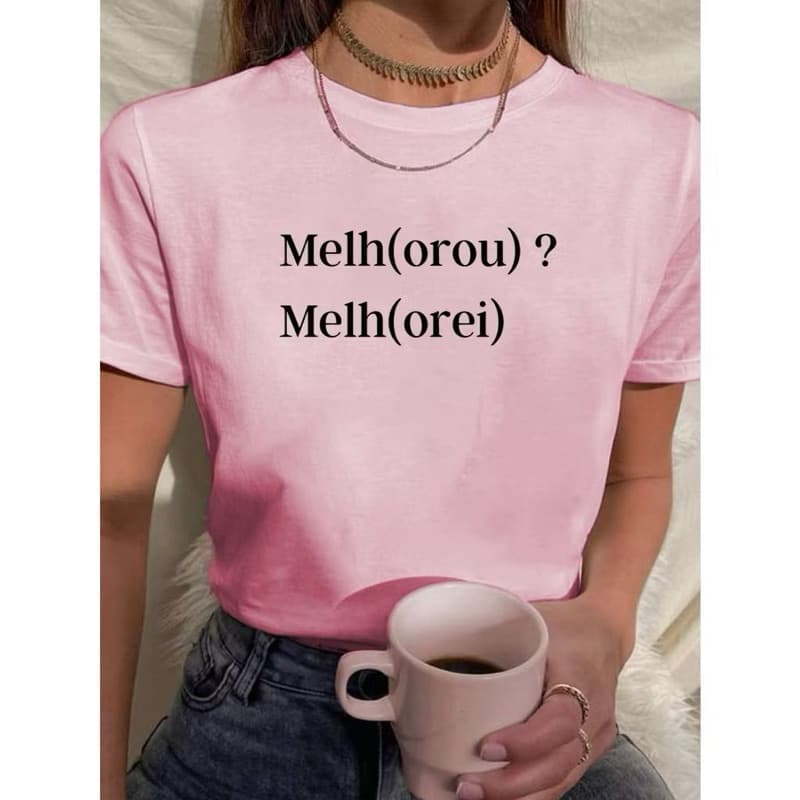 Camiseta Tshirt Feminina Babylook Melhorou Melhorei Frase Orei Orou Deus Fé 100% Algodão