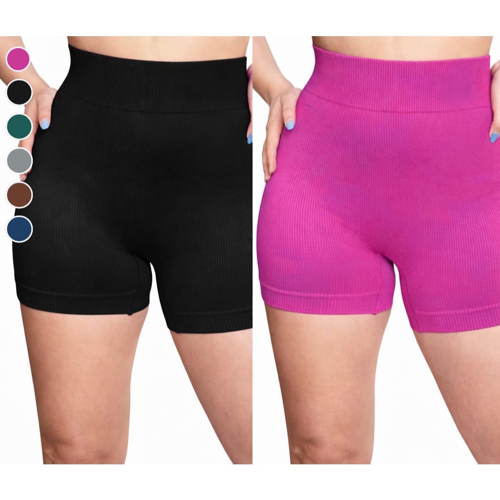 Kit 2 Short Academia Feminino Canelado Compressão Cintura Alta Biker Fitness Yoga Treino