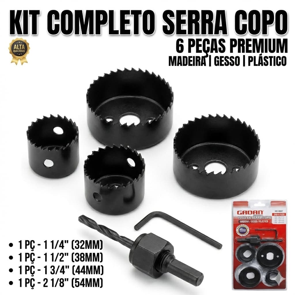 Kit Jogo Serra Copo 6 E 11 Peças 32mm-38mm-44mm-54mm  Para Madeira Gesso Profissional Resistente