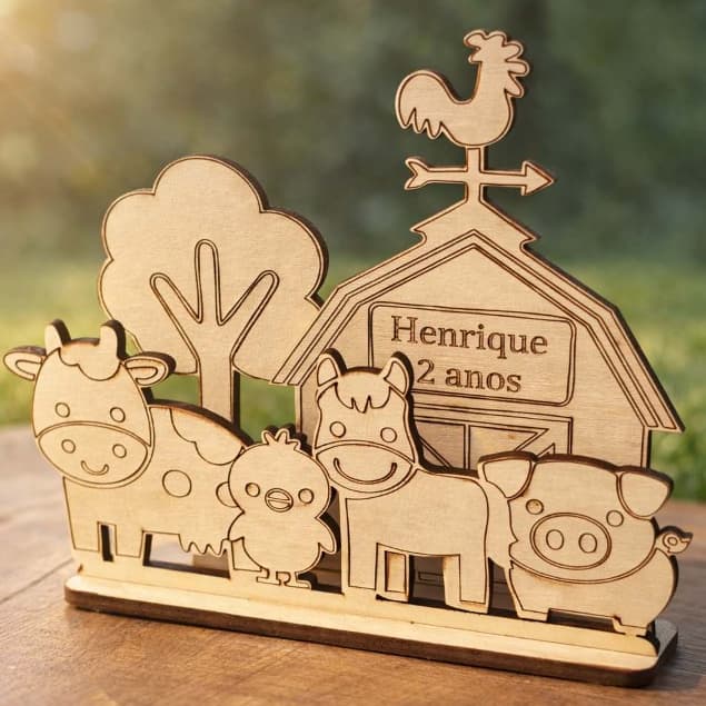 Enfeite Fazendinha Personalizado MDF 3D com Nome – Decoração Festa Infantil