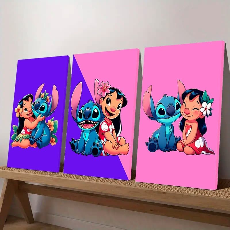Kit 3 Quadros Decorativos Stitch Quarto Infantil Decoração Parede