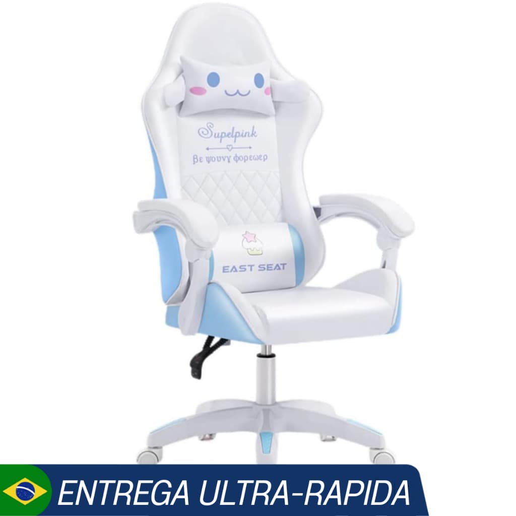 Cadeira Gamer Branca e Azul Estilo Cute Ergonômica com Almofadas, Ajustável – Conforto Premium