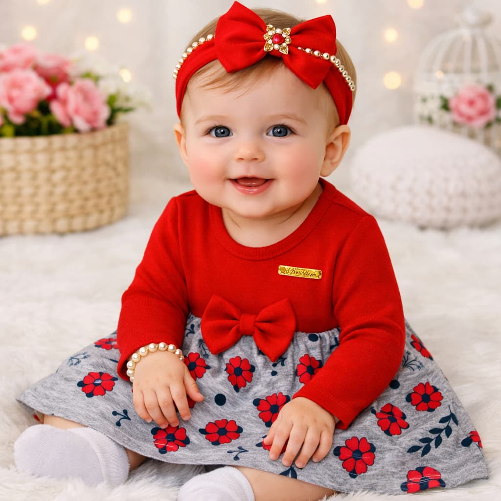 Vestido Manga Longa Bebê Menina Recém-Nascido – Roupa Confortável, Fofa e Charmosa