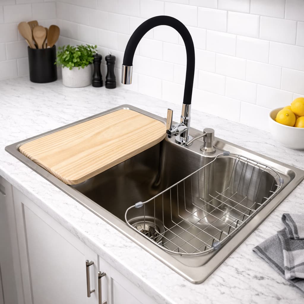 Cuba para Cozinha pia inox 304 Com Acessórios e tábua + Torneira gourmet