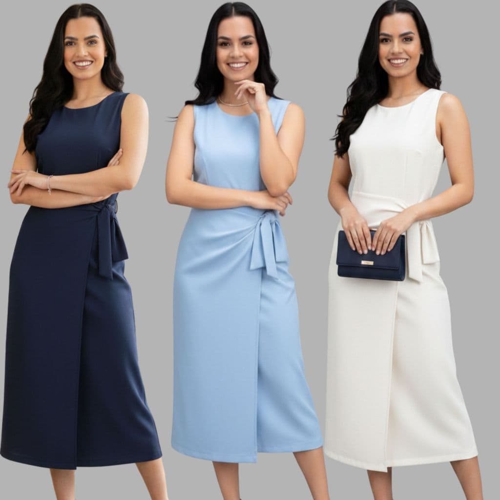 Vestido Feminino Elegante Social com Fenda e Amarração de P ao G2