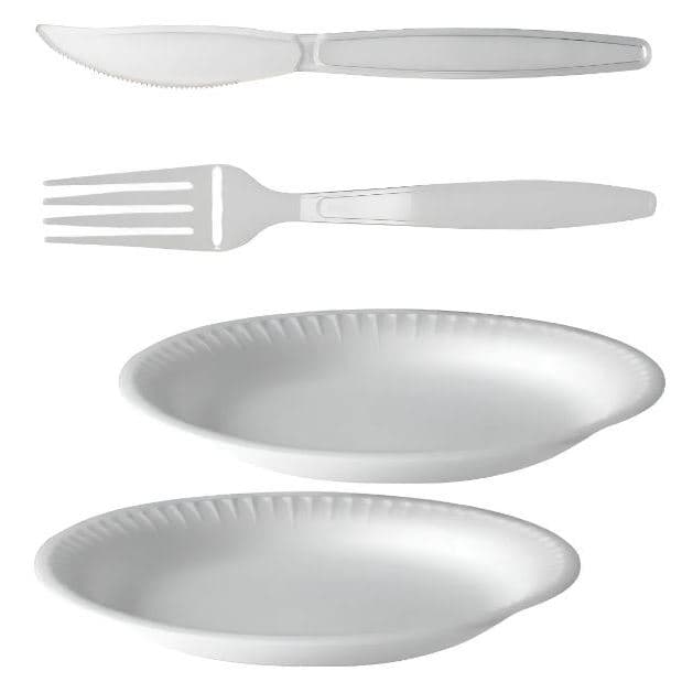 KIT PRATO GRANDE DESCARTÁVEL 100 + FACA 100 + GARFO 100 CADA