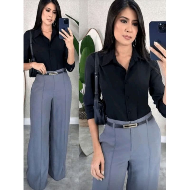 calça de alfaiataria,com bolso,fivela para cinto elegante...