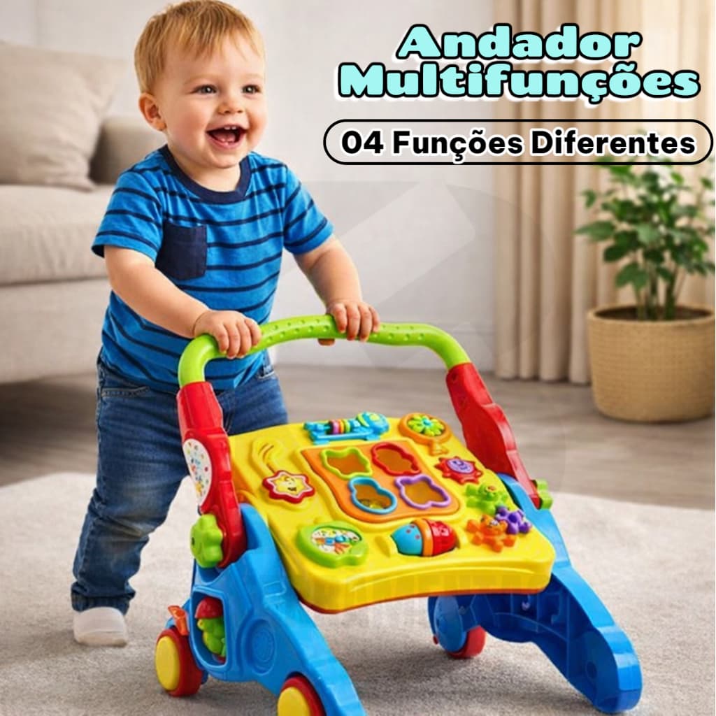 Andador Infantil de atividades E Mesa didático para Bebê de empurrar 4 em 1 Educativo com Som