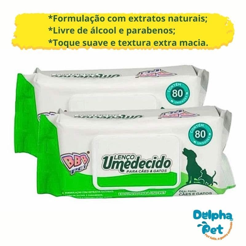Lenço/Toalha Umedecido para Cães e Gatos BBB Pet - Pacote com 80 Lenços