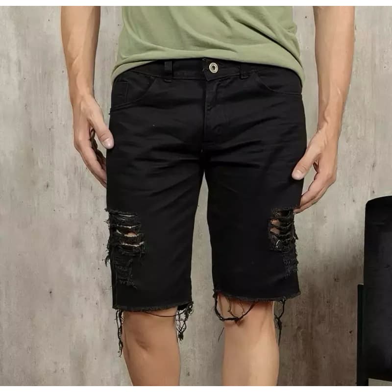bermuda jeans masculino preta rasgada