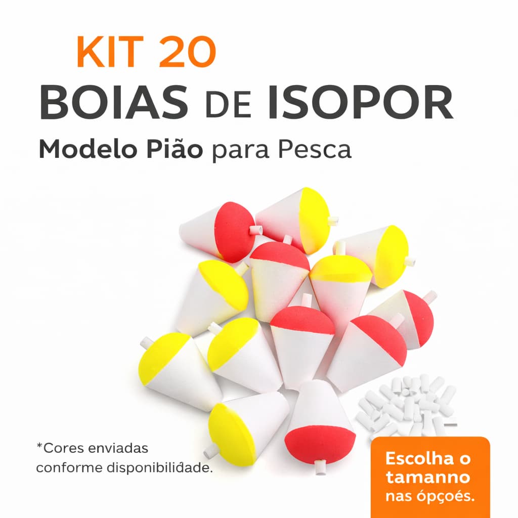 Kit 20 Boias Isopor Lambari Pesca Pião Pescaria Tilápia Pesqueiro