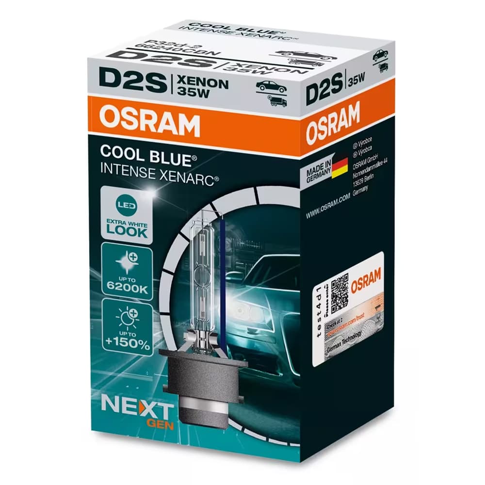 Lâmpada Osram Xênon Cool Blue Intense Xenarc 66240CBN D2S 35W 6200k Super Branca 150% + Luz P/ Carro Caminhão Next Gen