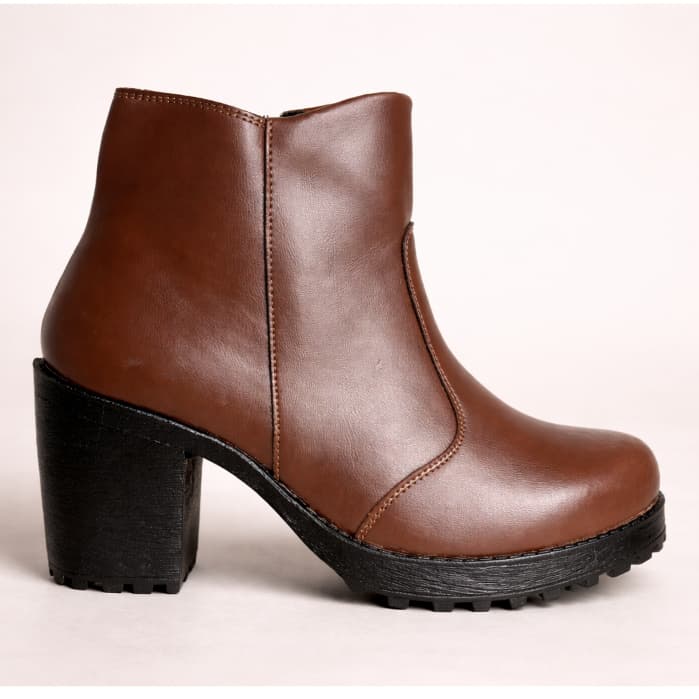 Bota Coturno Feminino Cano Curto Com Zíper Lateral Salto Médio Grosso