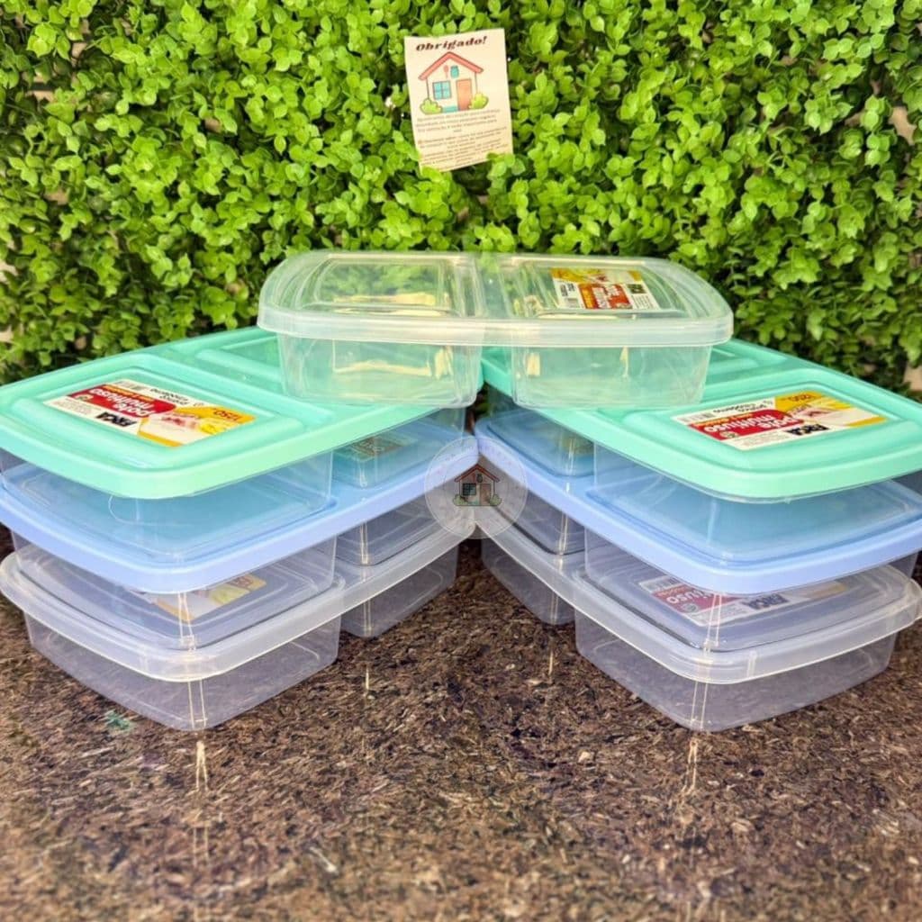 Porta Frios Multiuso Duplo 2 Divisórias 1250ml Organizador de Geladeira Tampa Colorida - BPA FREE