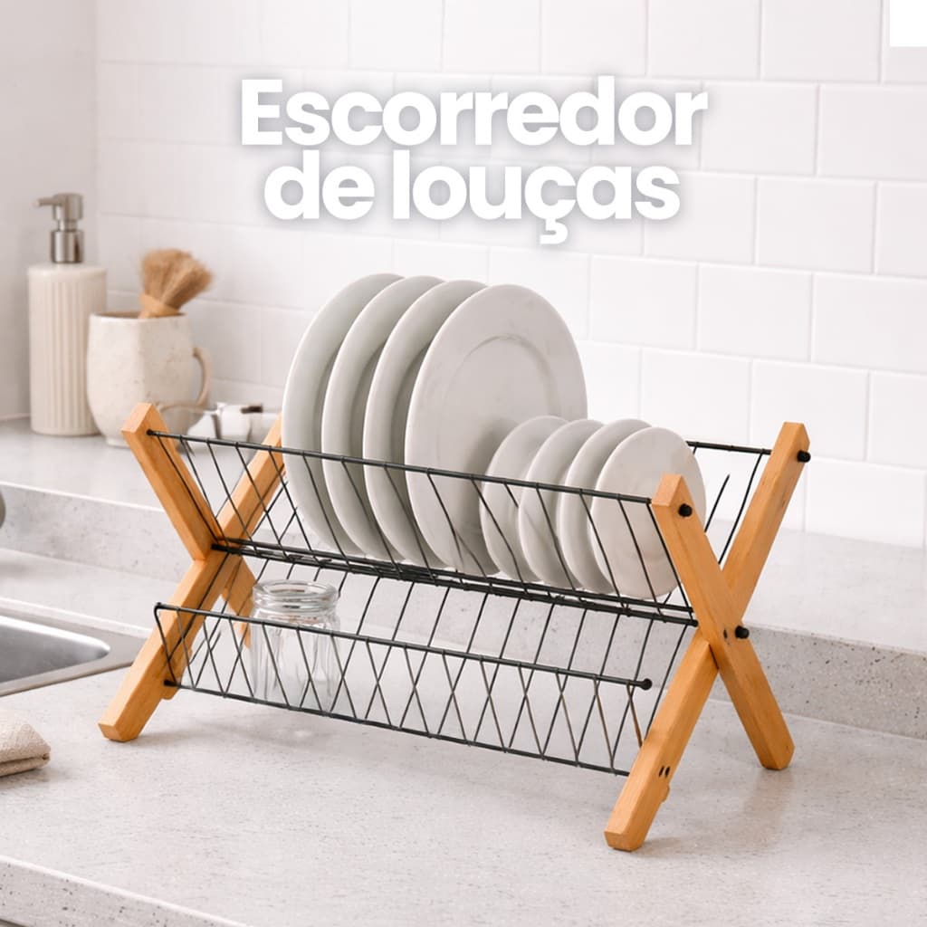 Escorredor De Louça para Pia Pratos Copos Em Bambu Inox Dobrável Para cozinha
