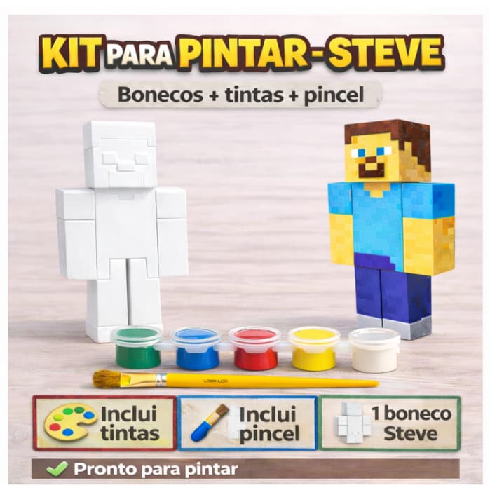 Boneco Steve Para Colorir Pintar Com 6 Tintas Para Criancas Brinquedo de Pintura Infantil Educativa