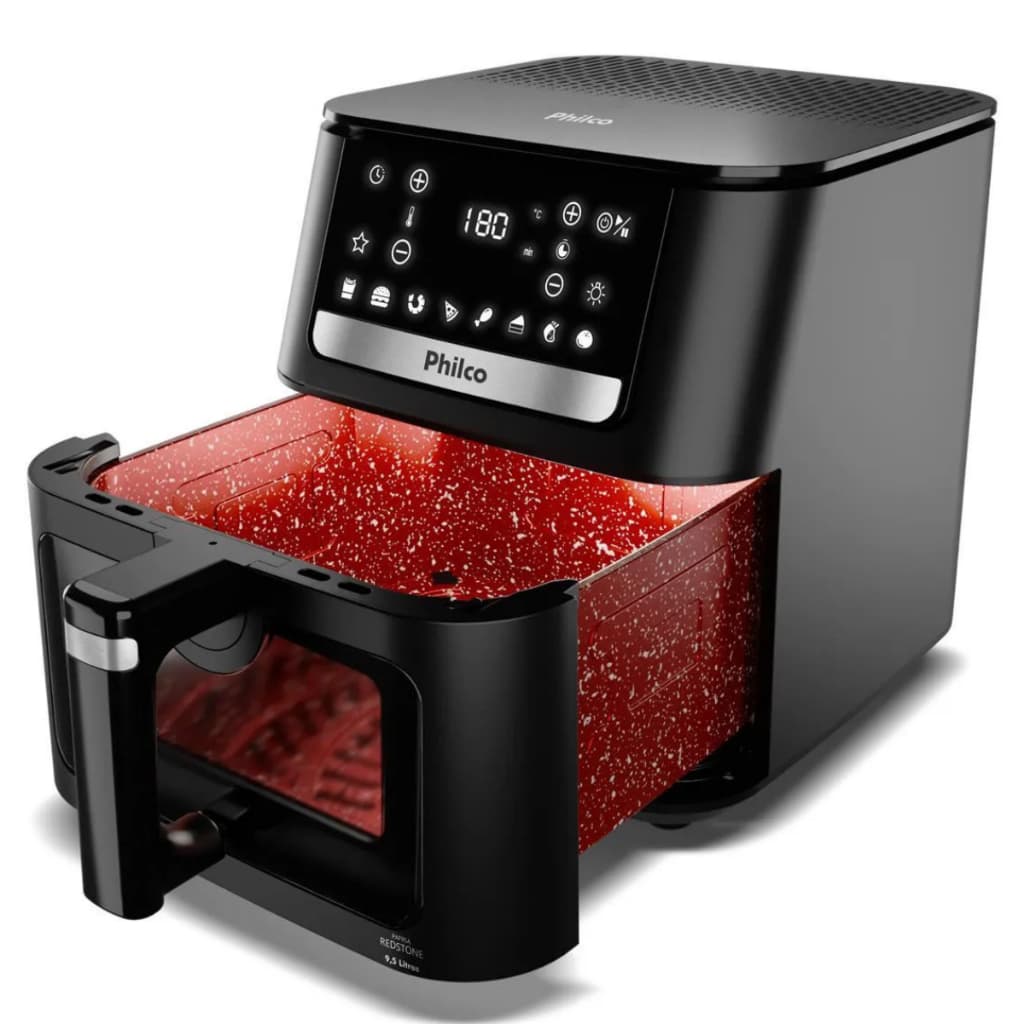Air Fryer Philco 9,5l Visor Glass 1revestimento Ceramico Redstone 1800w