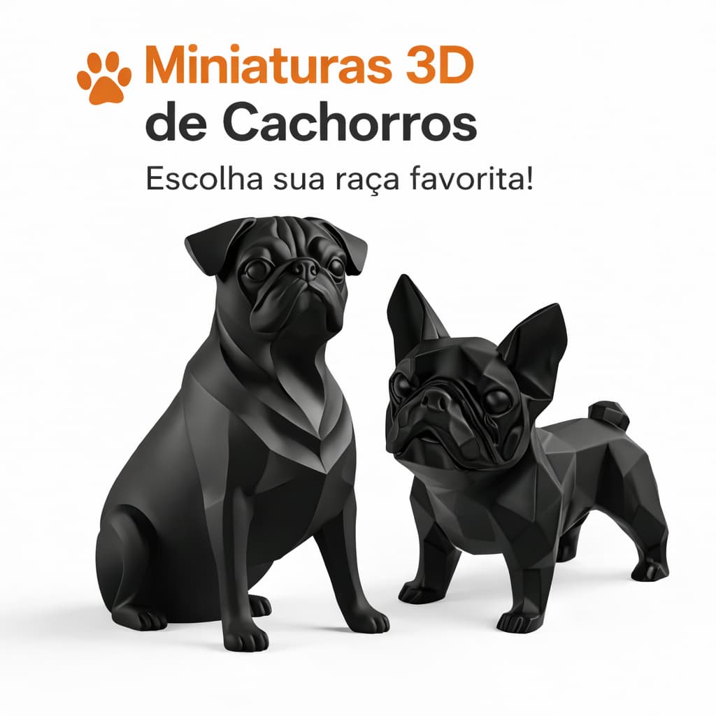 Miniatura Cachorro 3D Decorativa – Pug Bulldog Shih Tzu Spitz Golden e Outras Raças