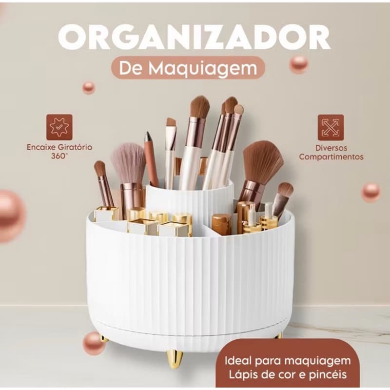 Organizador Giratório 360° Porta Maquiagem Multiuso Organizador Cosméticos Mesa Penteadeira Banheiro Cozinha Escritório