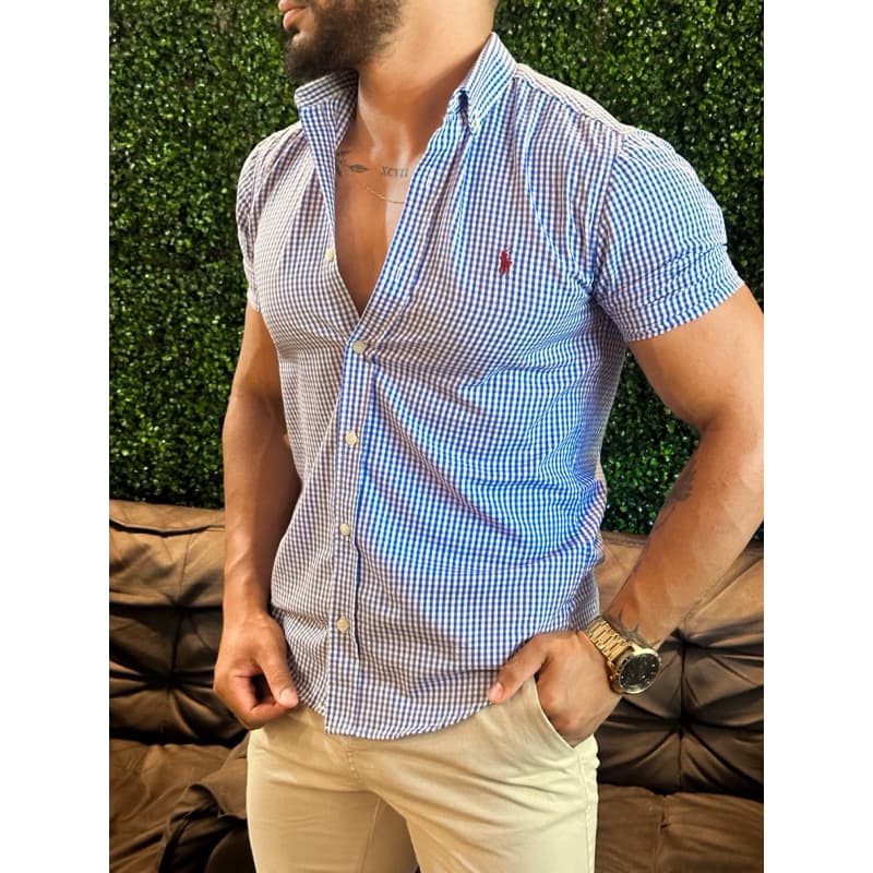 Camisa micro xadrez manga curta alto padrão P ao xxl