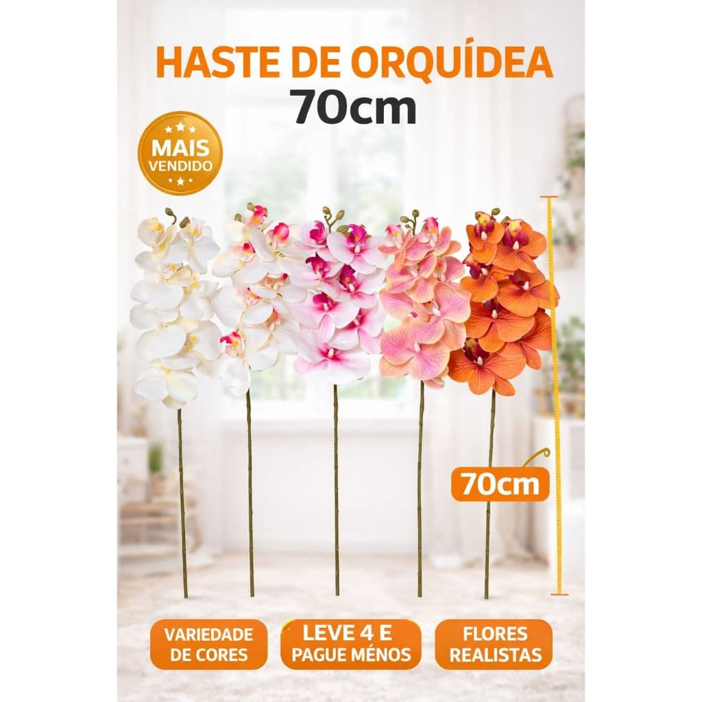 Haste orquídea artificial 70cm flores realistas permanentes várias cores decoração de luxo para casa