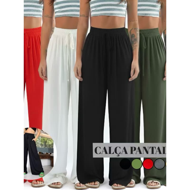 Calça Pantalona Feminina em Viscose com Lycra fibra de bambu| Cintura Alta, Confortável, Leve e Elegante