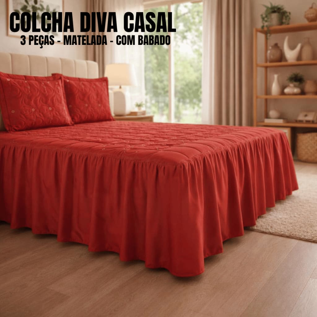 COLCHA DIVA CASAL  3 PEÇAS - MATELADA - COM BABADO - PARA CAMA CASAL
