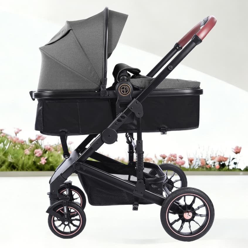 Carrinho de Bebê 3 em 1 Premium com Bebê Conforto, Reclinável, Dobrável e Compacto