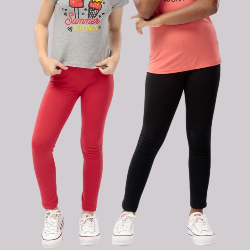 Kit 2 Peças Sortidas Calça Legging Infantil de Cotton Cores Lisas Sortido Menina Algodão