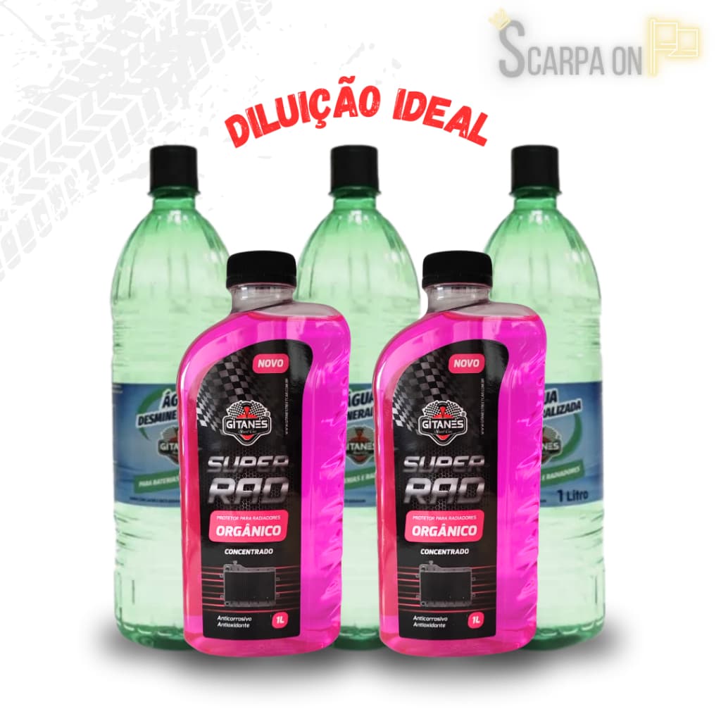 Kit Radiador 3L Água Desmineralizada + 2L Aditivo Para Radiador Organico Concentrado Diluição Ideal