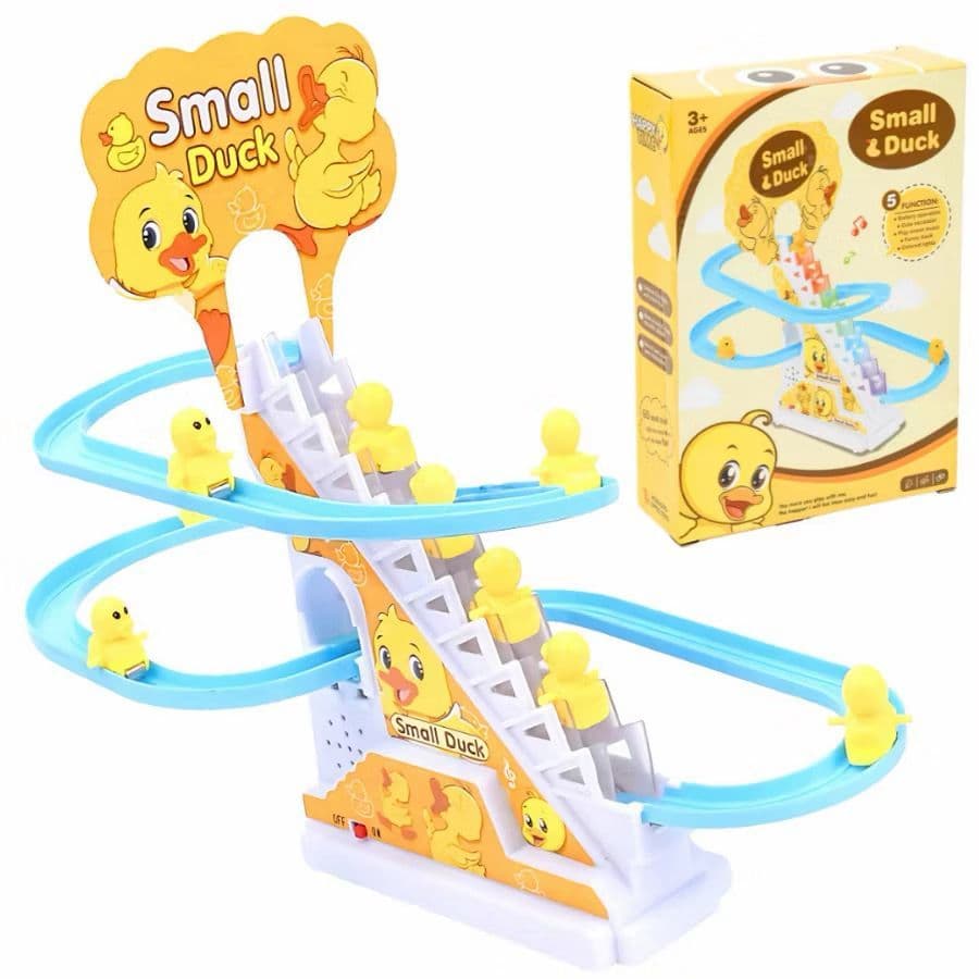 Brinquedo Pista 3 Patinhos Pista PINGUIM 3 pinguins Escorregam no Tobogã Escada Musical com Som e Led