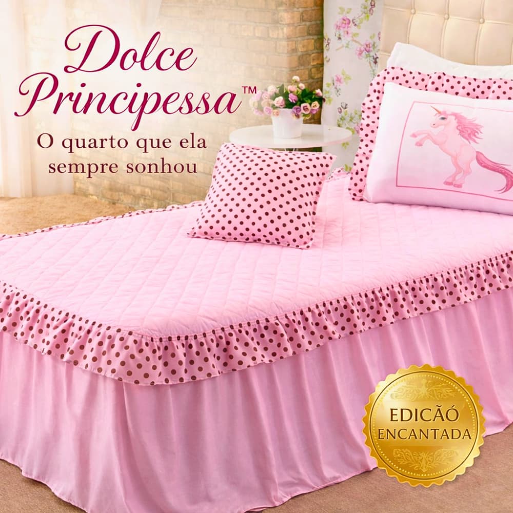 Kit Colcha Solteiro Infantil Unicórnio com Babados 3 Peças | Quarto de Princesa