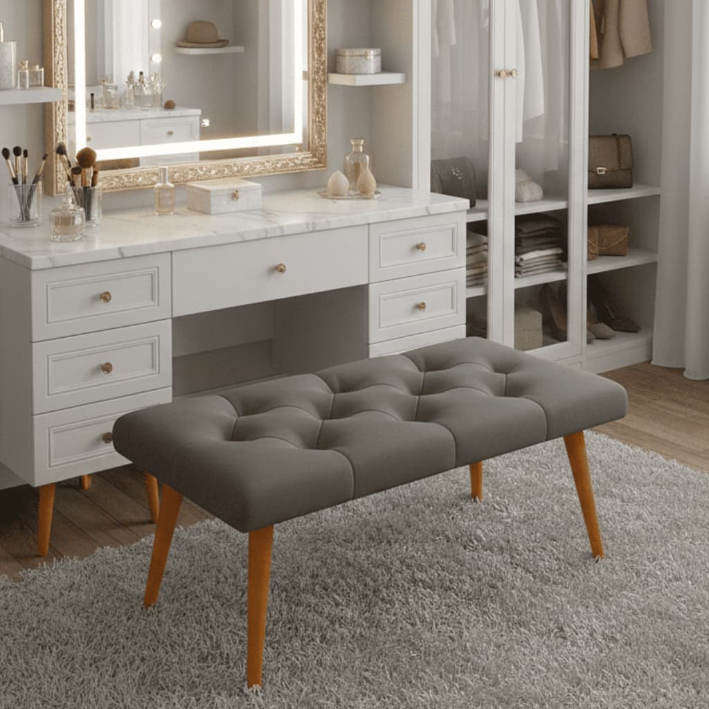 Puff Banqueta Banco Camarim Pé Palito Retangular Assento Decorativo 70cm