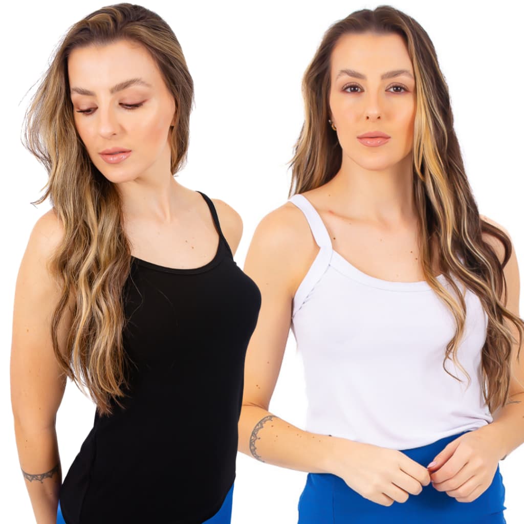 Kit 2 Blusa Regata Feminina Blusa Viscolycra Premium - Alça Larga, Não Marca Sutiã - Plus Size
